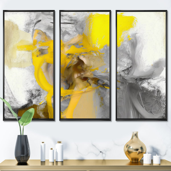 Ivy Bronx Mustard Yellow And Vivid Gray I On Canvas 3 Pieces Print